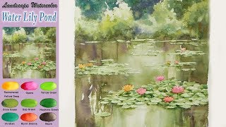 Water lily pond  Drawing Landscape watercolor wetinwet Arches NAMIL ART [upl. by Gilbertine693]