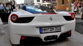 Ferrari 458 Italia white Sound  Start Up Revs Acceleration amp Combos Full HD [upl. by Azmuh]