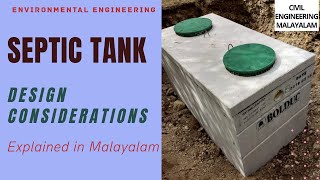 WHAT IS SEPTIC TANK  DESIGN CONSIDERATIONS  ENVIRONMENTAL ENGINEERING  KTU S8  MALAYALAM [upl. by Irrej]