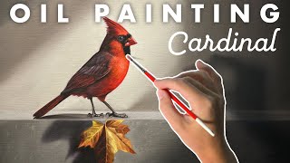 Timelapse Oil Painting  Autumn Cardinal amp Maple Leaf Satisfying Art Demo [upl. by Winzler929]