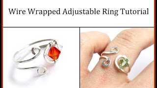 Easy Jewelry Tutorial  Wire Wrapped Adjustable Ring with Crystals [upl. by Fabyola438]