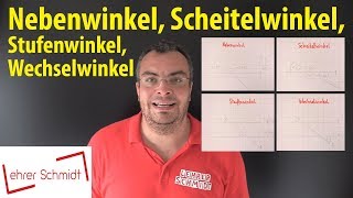 Winkelpaare Nebenwinkel Scheitelwinkel Stufenwinkel Wechselwinkel  Lehrerschmidt [upl. by Filiano]