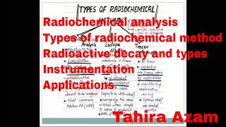 Radiochemical Methods amp techniques  Radiochemical analysis  Analytical chemistry  Tahira Azam [upl. by Levin]