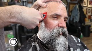 Massive Beard Trim with Great Haircut for Thin Hair  The Dapper Den Barbershop [upl. by Janus]