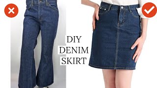 DIY Convert Old Jeans Into Skirt in just 6 MINUTES  Jeans To Skirt [upl. by Nolte]