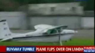 Cessna flips over crashes on landing in Columbia 2009 [upl. by Aoniak]