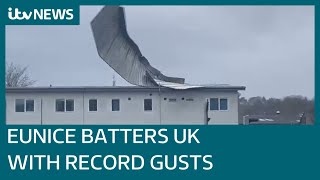 Storm Eunice batters UK and Ireland with recordbreaking gusts  ITV News [upl. by Gayelord]