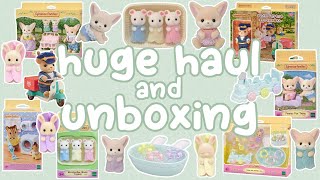 Huge Sylvanian Families haul amp unboxing  Fennec foxes triplet babies Reindeer delivery bike [upl. by Akenet245]