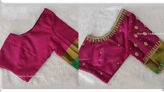 Most beautiful and simple aari work blouse design using normal needle on stitched blouse [upl. by Dasha982]