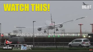 American 777 insane landing at London Heathrow [upl. by Ellenhoj37]