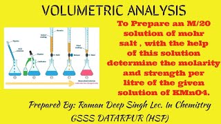 To Prepare an M20 solution of mohrs salt  determine the molarity and strength of KMnO4 [upl. by Layman]