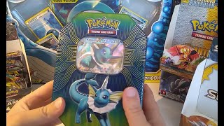 Pokémon Elemental Power Tin Vaporeon GX Opening Pokémon cards [upl. by Aissirac835]