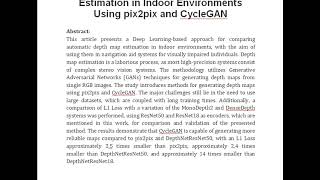 A Comparison Study of Depth Map Estimation in Indoor Environments Using pix2pix and CycleGAN [upl. by Yseulte]