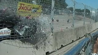 Grand Prix Crash Video 2013 Debris Rains Down on Fans After Dario Franchitti Accident [upl. by Demott684]