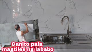 PAANU MAGTILES NG LABABO SA BAHAYHOW TO INSTALL TILES ON A KITCHEN COUNTERTOP 60X60 PART6Honey jen [upl. by Ednihek]