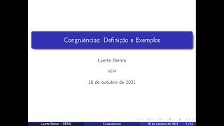 Aritmética Aula 8  Parte I Congruência Definição Exemplos e Propriedades Elementares [upl. by Gettings]