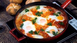 Shakshuka  Eggs in Tomato Sauce Recipe [upl. by Arretal]