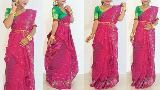 Atpoure Jamdani Saree Draping  Bengali Style Saree Wearing [upl. by Nywles]