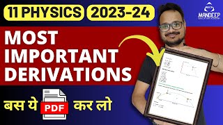 Class 11 Physics Most Important Derivations 🔥🔥 For Half Yearly Exam 2023  24🔥 [upl. by Blondelle68]