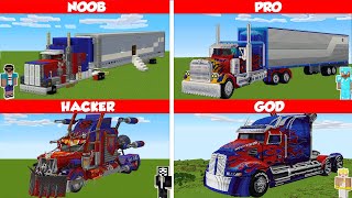 Minecraft OPTIMUS PRIME TRUCK HOUSE BUILD CHALLENGE  NOOB vs PRO vs HACKER vs GOD  Animation [upl. by Dylane497]