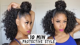 EASY 10MIN BUN  HALF DOWN CURLY STYLE  hair howto [upl. by Llyrrad]