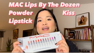 MAC LIPS BY THE DOZEN MINI POWDER KISS LIPSTICKunboxing amp swatches [upl. by Kathye]