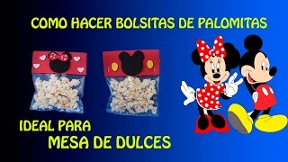 BOLSA DE PALOMITAS MINNIE Y MICKEY MOSE PARA MESA DE DULCESCANDY BAR [upl. by Ahsilak]