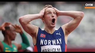 Karsten Warholm  Karsten Warholm wins mens 400m hurdles final  World Record time of 4594 [upl. by Bravar]