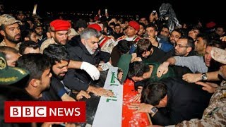 Qasem Soleimani Mourners flood the streets as body returns to Iran  BBC News [upl. by Atelokin]