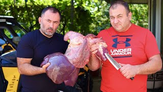 ROASTING MEAT HEART LIVER and LUNGS in a COUNTRY OVEN [upl. by Ablem]