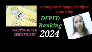 Certified True Copy of NSO or PSA Birth Certificate for DEPED ranking [upl. by Leen]