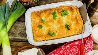 Recipe  Debbie Matenopolous’ Leek and Cheese Filled Pie – Home amp Family [upl. by Yatnuhs]