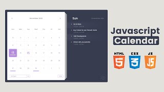 Modern Calendar with Todo in HTML CSS and JS Part 1  JavaScript Events Calendar [upl. by Ailati]