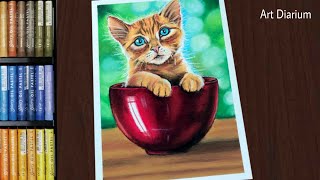 Cute Kitten Drawing with Oil Pastel for Beginners  STEP by STEP [upl. by Thomajan562]