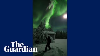 Spectacular northern lights display in Finland captures by skier [upl. by Emory]