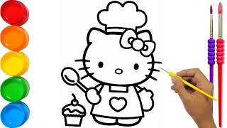 How to Draw Hello Kitty for Kids and Toddlers Step by Step [upl. by Ranchod]