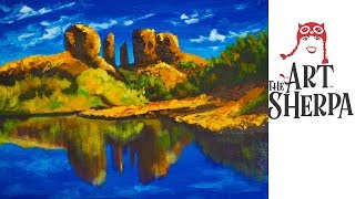 Learn to paint with Acrylic A Desert Landscape with Reflection Pallet knife  TheArtSherpa [upl. by Attenaej834]