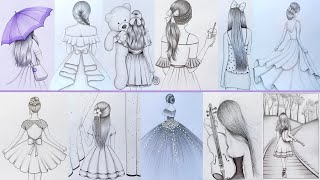 8 easy girl drawing ideas  part 1   Pencil sketch Tutorials  Art Videos [upl. by Erlinna]