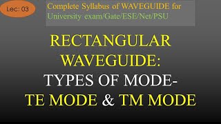 Types of Modes in Rectangular Waveguide  TE Mode amp TM Mode  Waveguide  Lec3 Join Telegram 4 PDF [upl. by Hayyifas557]