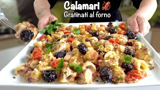 CALAMARI GRATINATI AL FORNO 🦑alla Mediterranea 🦑 ricetta facile veloce e leggera [upl. by Possing479]