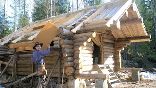 Alone Building an Off Grid LOG CABIN  Natural Wood Insulation [upl. by Ahsekat193]