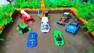 Cleaning toy cars stuck in mud trucks tractors police cars racing cars [upl. by Etnovahs]