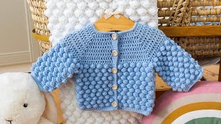 💖🤗 SUPER CUTE Bobble Stitch Crochet Baby Cardigan Tutorial  FREE Pattern [upl. by Aniham]