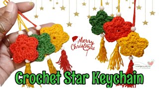 🌲Crochet Christmas Ornaments  Crochet Christmas Star Keychain  Easy Crochet Christmas Star Garland [upl. by Evalyn169]