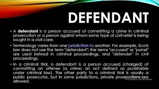 What is Defendant  defendant definition  defendant and plaintiff meaning \ urfu \ hindi [upl. by Roots775]