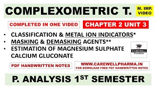 Complexometric Titration Complete  Masking and Demasking Agents  Metal Ion Indicators  ch 2 U 3 [upl. by Arleta]