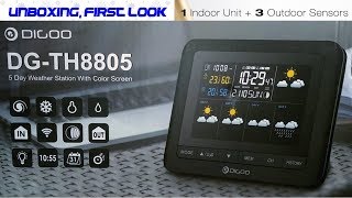 DIGOO DGTH8805 Clock Alarm amp Wireless Weather Station  Unboxing First Look [upl. by Yelnoc]