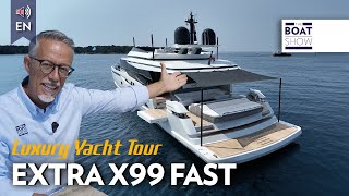 ENG EXTRA X99 FAST  Luxury Yacht Tour and Review  The Boat Show [upl. by Airotkciv]