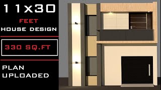 11X30 HOUSE DESIGN 3D1130 HOUSE PLAN WITH FULL INTERIOR DESIGN11 BY 30 HOME PLANSELEVATION [upl. by Dulcy]