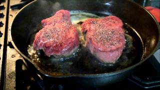 Cooking Filet Mignon in Cast Iron Skillet [upl. by Alliuqet]